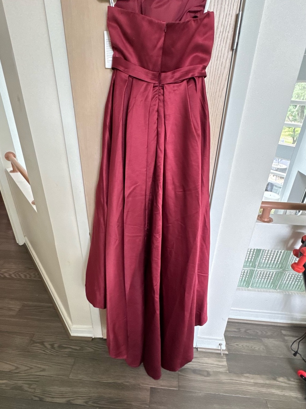 Stunning Burgundy Satin Ball Gown w/ High Slit & Pockets! - Picture 8 of 13